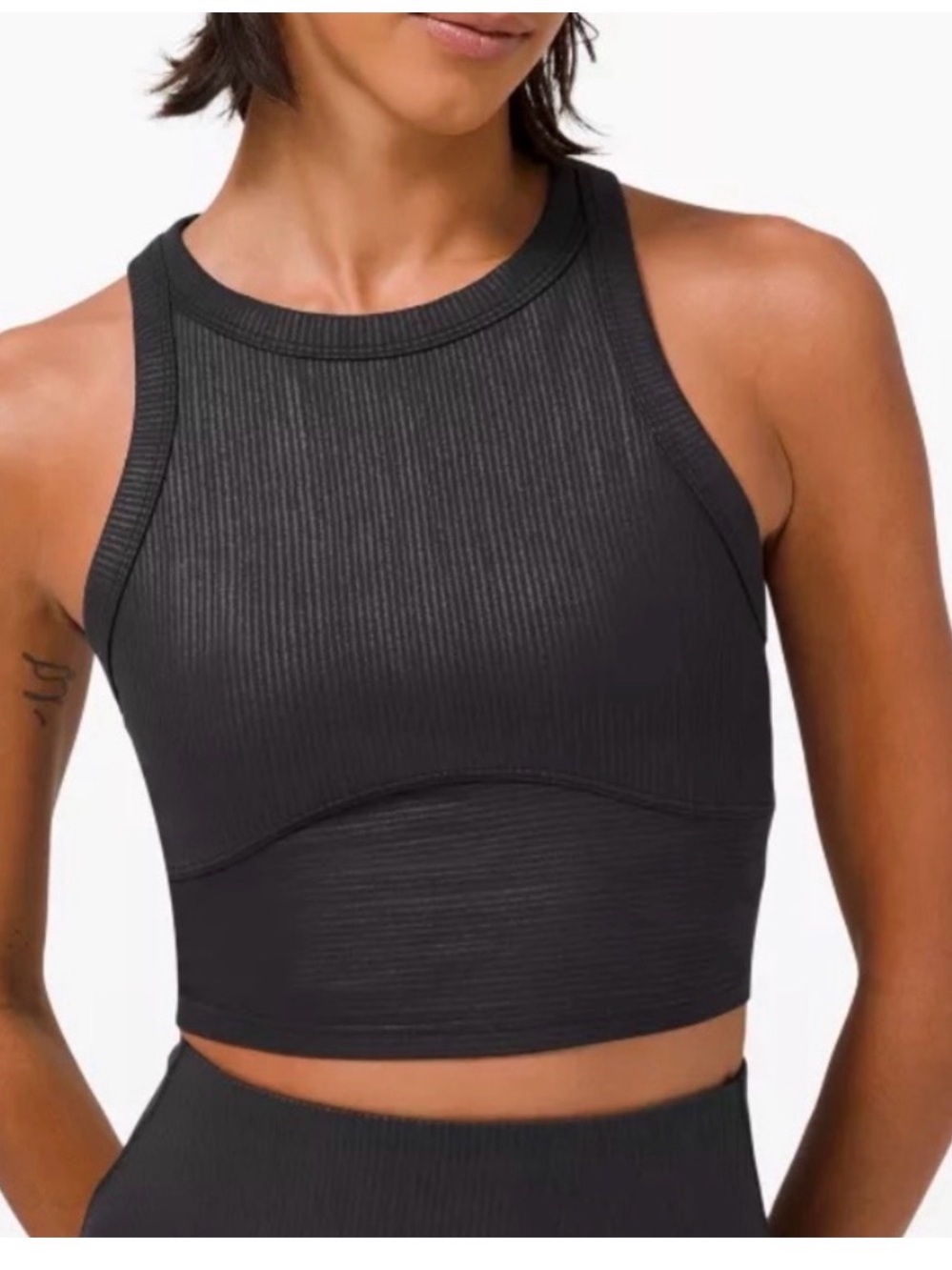 lululemon athletica Ribbed High-Neck Crop Tank Top - Black